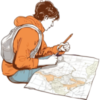 A person sitting on a map with a pencil and a map png