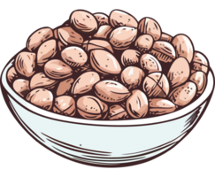 A bowl of almonds in a cartoon style png