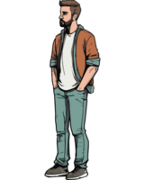 A cartoon man with a beard and jeans png