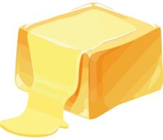 A cube of butter with melted butter on it png