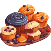 A plate with various types of cupcakes and other desserts png
