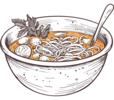 A bowl of noodles with a spoon in it png