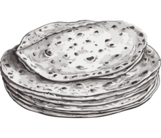 A stack of tortillas is shown on a black background png