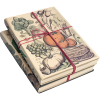 A stack of books with a red ribbon tied to them png