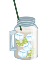 A jar of ice cream with lime slices and a straw png