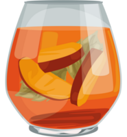 A glass of orange drink with slices of peach png
