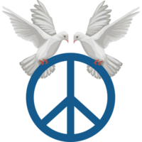 Two white doves are standing on top of a peace sign png