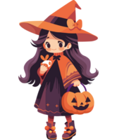 A cartoon witch holding a pumpkin png
