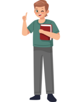 uma desenho animado Garoto segurando uma livro e apontando png