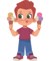 A boy holding two ice cream cones png