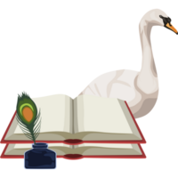 A white swan and an open book with a quill png