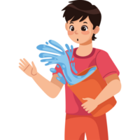 A boy is holding a bucket of water and pouring it out png