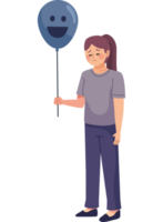 A woman holding a balloon with a smiley face on it png