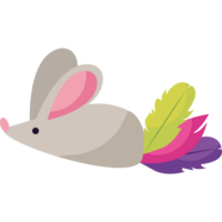 A cartoon mouse with colorful feathers on its back png