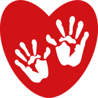 A red heart with two hands and a handprint png