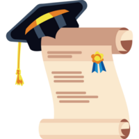 A diploma and a scroll with a cap on it png