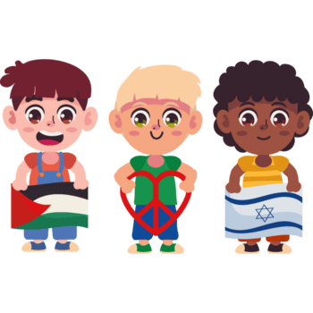 drei Kinder halten israelisch und Palästina Flaggen png