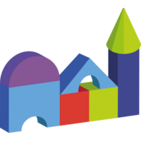 A colorful toy building with a tower and a castle png