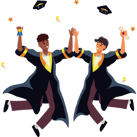 Two men in graduation gowns jumping in the air png