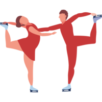 Two people in red skating outfits are doing a dance png