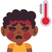 A boy with a fever and a thermometer png