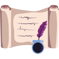 A scroll with a feather and ink pen png