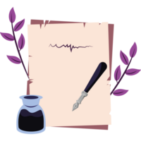 A pen and ink on a piece of paper with a purple flower png