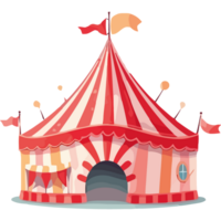 A cartoon circus tent with red and white stripes png