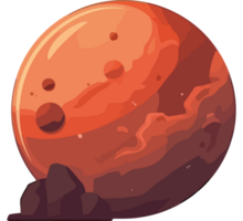 An illustration of a red planet with rocks and a small moon png