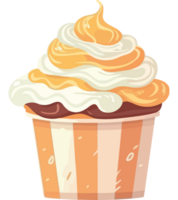A cartoon cupcake with whipped cream and frosting png
