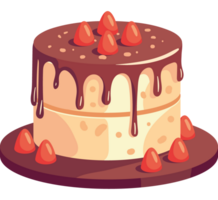Cake with chocolate icing and strawberries png