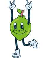 A cartoon green apple character with arms up and legs crossed png