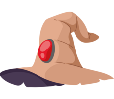 A cartoon witch hat with a red button on it png