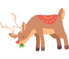 A cartoon deer with a green leaf in its mouth png