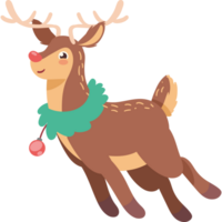 A cartoon reindeer with a green scarf and a red bow png