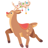 A cartoon reindeer with a christmas hat on its head png
