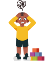 A boy is standing in front of a pile of blocks png