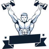 A man lifting weights with a banner on his chest png