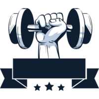 A hand holding a dumbbell with a ribbon around it png