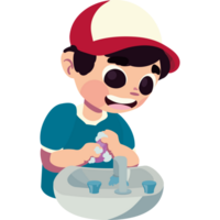 A cartoon boy washing his hands in the sink png