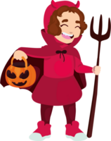 A cartoon devil holding a pumpkin and pitchfork png