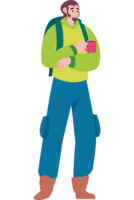 uma homem com uma mochila e uma copo do café png