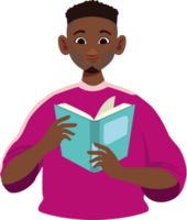 An animated black man reading a book png