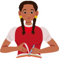 A girl with braids is writing in a book png