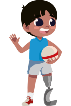 ein Karikatur Junge mit ein Prothese Bein halten ein Ball png