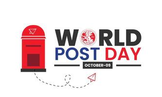 World post day background with paper plane postcard and world map. International post day backdrop with post box mail box design October 9 Template for background, banner, card, poster. i vector