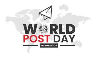 World post day background with paper plane postcard and world map. International post day backdrop with post box mail box design October 9 Template for background, banner, card, poster. i vector