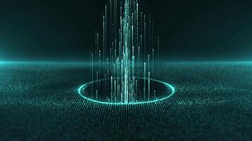 Abstract futuristic scene with digital glowing neon particles flying upward. movement of a stream of glowing bright lines of particles. Seamless loop abstract background video