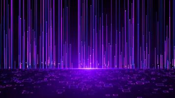 Abstract futuristic cyber world scene, sci-fi firoet mesh, glowing technology surface, neon night scene, digital science background with bright neon lines going up. 4K animation, seamless loop. video
