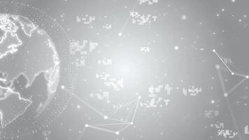 Abstract futuristic pure white series background with plexus, rotating earth and big data visualization. Global network connection and data connections concept. Communication technology. loop 4k video